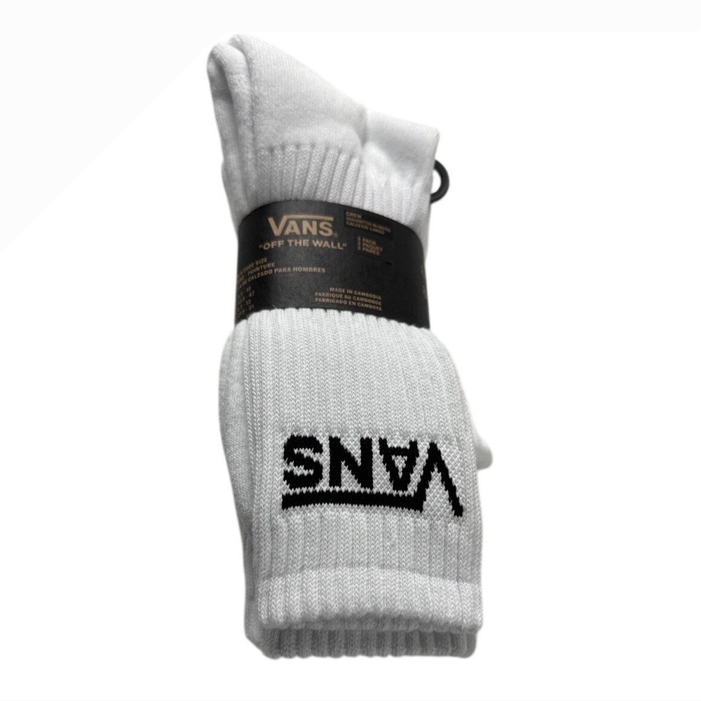 Vans White Crew Socks- 3 Pack-‎ Shoe Size 9.5-13- NWT Skateboard Classic